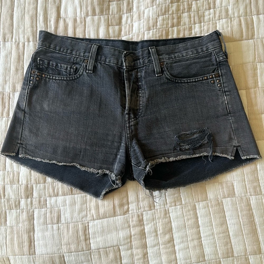 Levi’s 501 denim shorts, faded black with studs, size 27